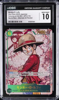 2025 ONE PIECE JAPANESE CARRYING ON HIS WILL MONKEY D. LUFFY CGC 10 GEM MINT - Image 1