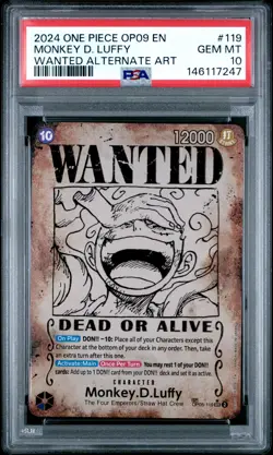 2024 ONE PIECE EMPERORS IN THE NEW WORLD WANTED ALT ART MONKEY D. LUFFY PSA 10 - Image 1