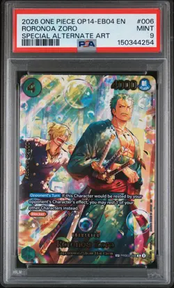2026 ONE PIECE THE AZURE SEA'S SEVEN SPECIAL ALT ART #006 RORONOA ZORO PSA 9 - Image 1