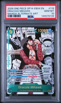 2026 ONE PIECE THE AZURE SEA'S SEVEN MANGA ALT ART #119 DRACULE MIHAWK PSA 10 - Image 1