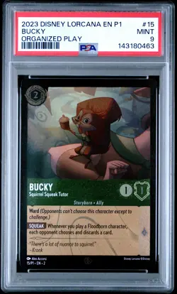 2023 DISNEY LORCANA EN P1-PROMO ORGANIZED PLAY #15 BUCKY PSA 9 - Image 1
