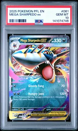 2025 POKEMON PFL EN-PHANTASMAL FLAMES #061 MEGA SHARPEDO EX PSA 10 - Image 1