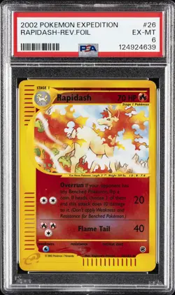 2002 POKEMON EXPEDITION #26 RAPIDASH-REVERSE FOIL PSA 6 - Image 1