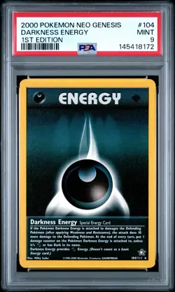 2000 POKEMON NEO GENESIS 1ST EDITION #104 DARKNESS ENERGY PSA 9 - Image 1