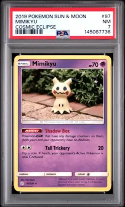 2019 POKEMON SUN & MOON COSMIC ECLIPSE #97 MIMIKYU PSA 7 - Image 1