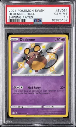 2021 POKEMON SWORD & SHIELD SHINING FATES #SV051 DEDENNE-HOLO PSA 10 - Image 1