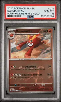 2025 POKEMON BLK EN-BLACK BOLT POKE BALL REVERSE HOLO #014 DARMANITAN PSA 10 - Image 1