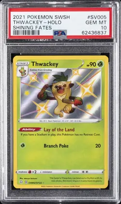 2021 POKEMON SWORD & SHIELD SHINING FATES #SV005 THWACKEY-HOLO PSA 10 - Image 1