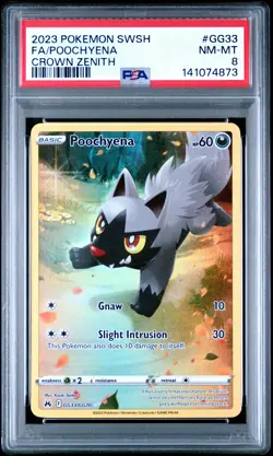 2023 POKEMON SWORD & SHIELD CROWN ZENITH #GG33 FULL ART/POOCHYENA PSA 8 - Image 1