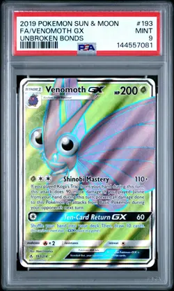 2019 POKEMON SUN & MOON UNBROKEN BONDS #193 FULL ART/VENOMOTH GX PSA 9 - Image 1