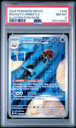 2025 POKEMON DRI EN-DESTINED RIVALS #198 TEAM ROCKET'S ORBEETLE PSA 8 - Image 1
