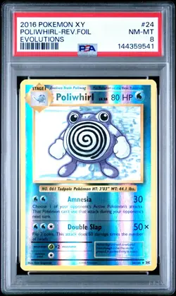 2016 POKEMON XY EVOLUTIONS #24 POLIWHIRL-REVERSE FOIL PSA 8 - Image 1