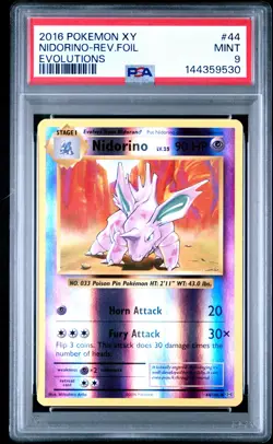 2016 POKEMON XY EVOLUTIONS #44 NIDORINO-REVERSE FOIL PSA 9 - Image 1
