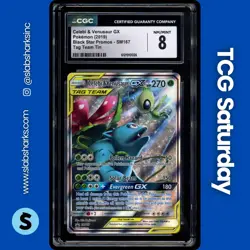 2016 POKEMON SM BSP TAG TEAM TINS #SM167 CELEBI & VENUSAUR GX TAG TEAM CGC 8 - Image 1