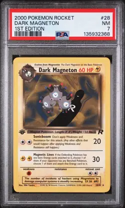 2000 POKEMON ROCKET 1ST EDITION #28 DARK MAGNETON PSA 7 - Image 1
