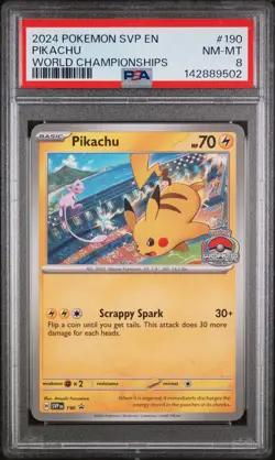 2024 POKEMON SVP EN-SV BLACK STAR PROMO WORLD CHAMPIONSHIPS #190 PIKACHU PSA 8 - Image 1