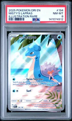 2025 POKEMON DRI EN-DESTINED RIVALS ILLUSTRATION RARE #194 MISTY'S LAPRAS PSA 8 - Image 1