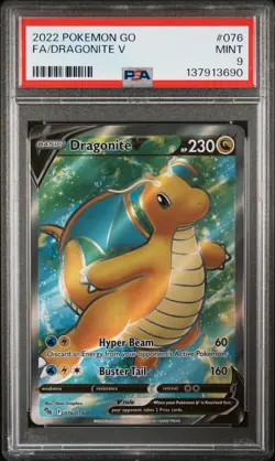 2022 POKEMON GO #076 FULL ART/DRAGONITE V PSA 9 - Image 1