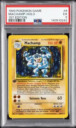 1999 POKEMON BASE SET 1ST EDITION #8 MACHAMP-HOLO PSA 5 - Image 1