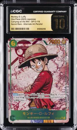 2025 ONE PIECE JPN CARRYING ON HIS WILL ALT ART MONKEY D LUFFY CGC 10 PRISTINE - Image 1