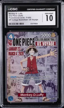 2026 ONE PIECE PROMOS COLLEGE BASKETBALL : US VOYAGE MONKEY D. LUFFY CGC 10 - Image 1