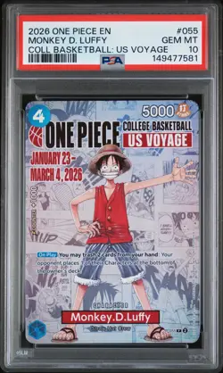 2026 ONE PIECE PROMOS COLLEGE BASKETBALL : US VOYAGE MONKEY D. LUFFY PSA 10 - Image 1