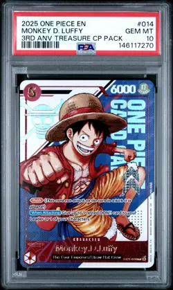 2025 ONE PIECE 3RD ANNIVERSARY! TREASURE CAMPAIGN #014 MONKEY D. LUFFY PSA 10 - Image 1