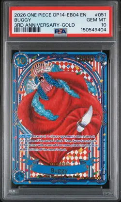 2026 ONE PIECE THE AZURE SEA'S SEVEN 3RD ANNIVERSARY-GOLD #051 BUGGY PSA 10 - Image 1
