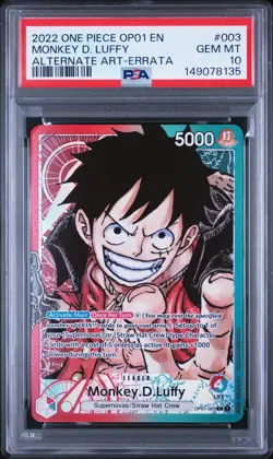 2022 ONE PIECE OP01-ROMANCE DAWN ALTERNATE ART-ERRATA MONKEY D. LUFFY PSA 10 - Image 1