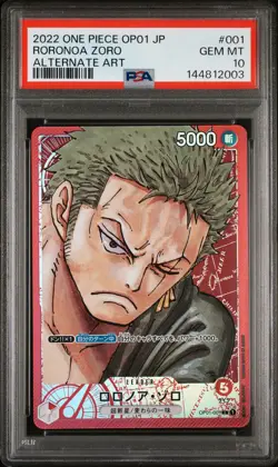 2022 ONE PIECE JAPANESE OP01-ROMANCE DAWN ALTERNATE ART #001 RORONOA ZORO PSA 10 - Image 1