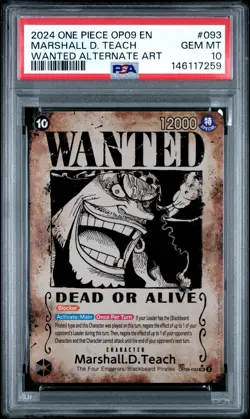 2024 ONE PIECE EMPERORS IN THE NEW WORLD WANTED ALT ART MARSHALL D. TEACH PSA 10 - Image 1