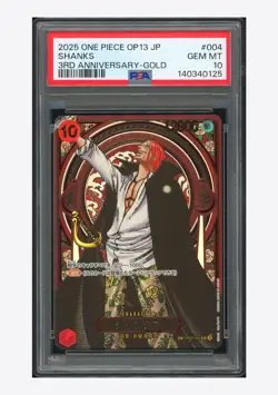 One Piece PSA 10 Shanks SP Alt Art Gold 2025 OP09-004 OP13 3RD ANNIV. JPN - Image 1