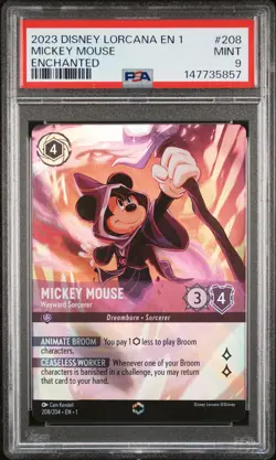 2023 DISNEY LORCANA FIRST CHAPTER ENCHANTED MICKEY MOUSE WAYWARD SORCERER PSA 9 - Image 1