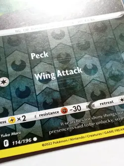 REVERSE HOLO Murkrow 114/196 NM - Yuka Morii Clay Lost Origin Pokemon Card - Image 2