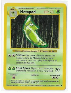 Metapod 54/102 Shadowless Base Set WOTC Vintage Pokemon TCG Card NM - Image 1