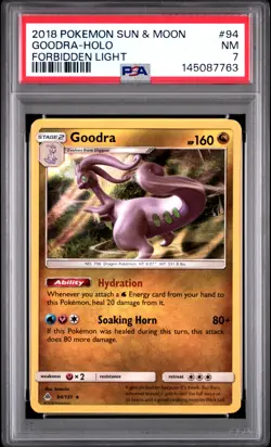 2018 POKEMON SUN & MOON FORBIDDEN LIGHT #94 GOODRA-HOLO PSA 7 - Image 1