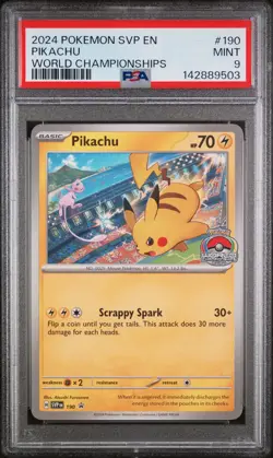 2024 POKEMON SVP EN-SV BLACK STAR PROMO WORLD CHAMPIONSHIPS #190 PIKACHU PSA 9 - Image 1