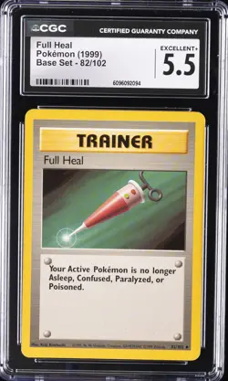 1999 POKEMON BASE SET UNLIMITED #82 FULL HEAL CGC 5.5 - Image 1