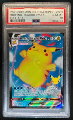 2021 Pokemon SWSH Celebrations Surfing Pikachu VM #009/025 PSA 10 - Image 1