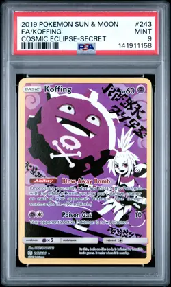 2019 POKEMON SUN & MOON COSMIC ECLIPSE SECRET #243 FULL ART/KOFFING PSA 9 - Image 1