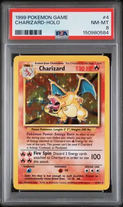 1999 POKEMON BASE SET UNLIMITED #4 CHARIZARD-HOLO PSA 8 - Image 1