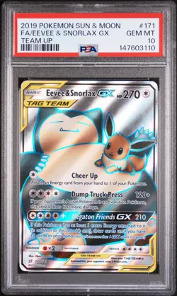 2019 POKEMON SUN & MOON TEAM UP #171 FULL ART/EEVEE & SNORLAX GX PSA 10 - Image 1
