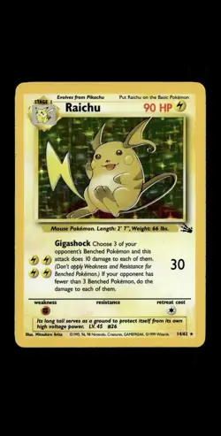 Pokemon Raichu Fossil Unlimited Holo 14/62 NM Near Mint - Image 1