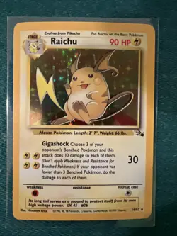 Pokemon Raichu Fossil Unlimited Holo 14/62 NM Near Mint - Image 3
