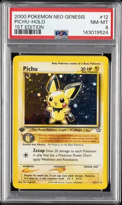 2000 POKEMON NEO GENESIS 1ST EDITION #12 PICHU-HOLO PSA 8 - Image 1