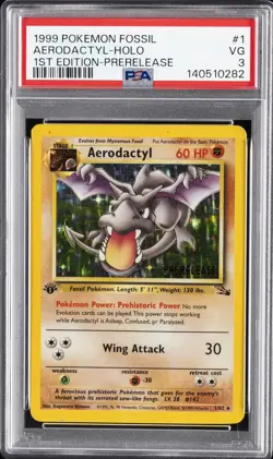 1999 POKEMON FOSSIL 1ST EDITION-PRERELEASE #1 AERODACTYL-HOLO PSA 3 - Image 1