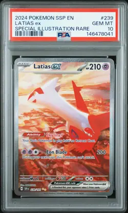2024 POKEMON SSP EN-SURGING SPARKS SPECIAL ILLUSTRATION RARE LATIAS EX PSA 10 - Image 1