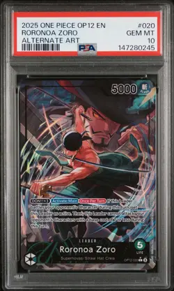 2025 ONE PIECE OP12-LEGACY OF THE MASTER ALTERNATE ART #020 RORONOA ZORO PSA 10 - Image 1