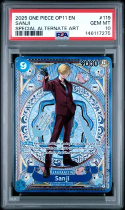 2025 ONE PIECE OP11-A FIST OF DIVINE SPEED SPECIAL ALTERNATE ART SANJI PSA 10 - Image 1