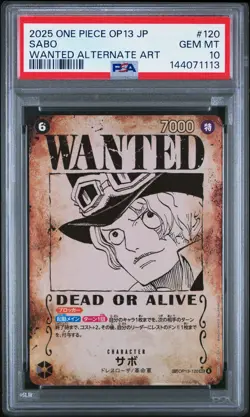 2025 ONE PIECE JPN OP13-CARRYING ON HIS WILL WANTED ALTERNATE ART SABO PSA 10 - Image 1